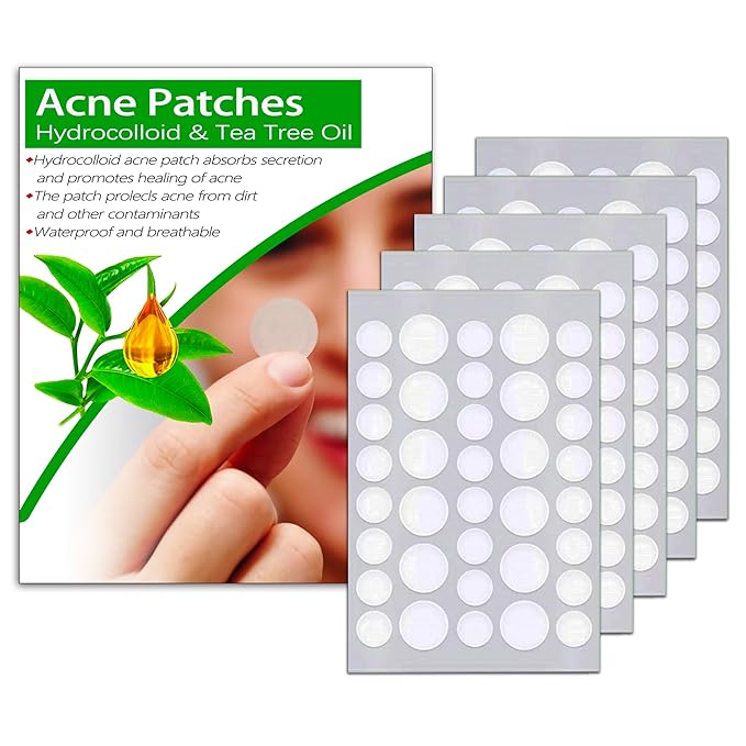 Acne Pimple Patches Invisible for Face Forehead, 12mm/9mm Hydrocolloid Acne Patches Stickers with Tea Tree Oil to Fast Relieve Zits, Acnes (5 Sheets/180 Patches)