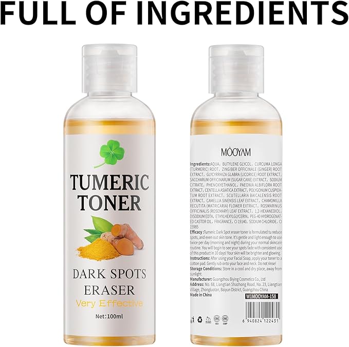 Toner for Dark Spots Turmeric Dark Spot Corrector Toner, Facial Toner for Acne Prone Skin, Dark Spot Remover for Face Hydrating Face Toner for Women, Moisturizing Toner Face for Dry Oily Skin- 4OZ