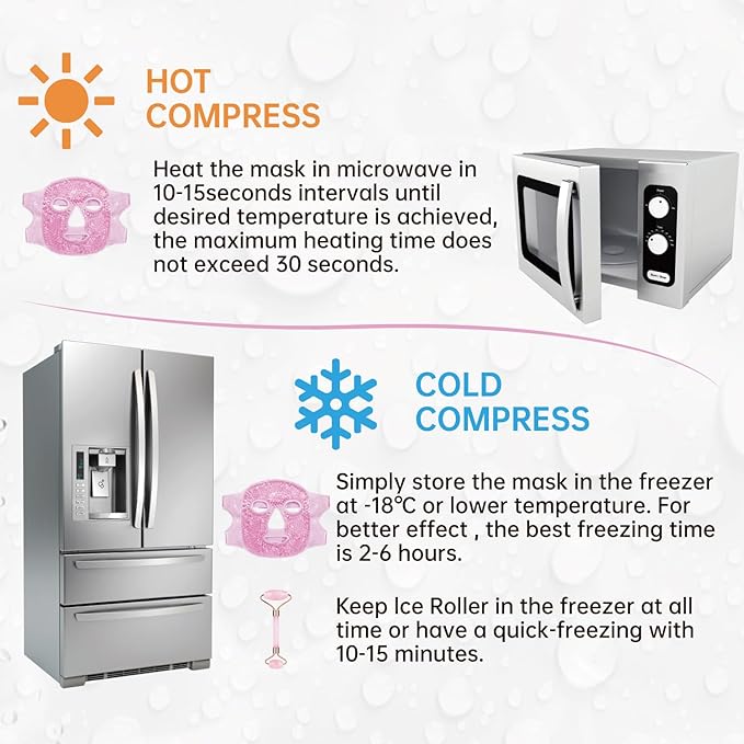 ZNÖCUETÖD Ice Face Roller Facial Jade Roller and Ice Face Mask Cold Cooling Gel Mask Gift Set for Women Face Aging Wrinkles Lifting Firming Puffy Eyes, Eye Face Neck Roller Massager SPA Tools