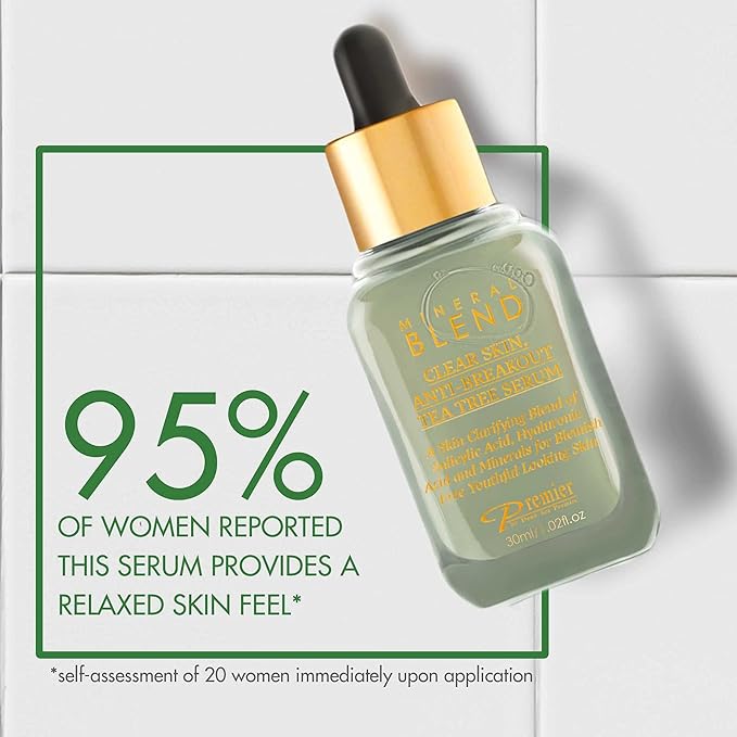 Clear skin, Anti-breakout Tea Tree serum for face and acne with Vitamin C,Salicylic Acid, Hyaluronic Acid and Minerals for blemish free youthful looking skin 1.02 Fl.Oz