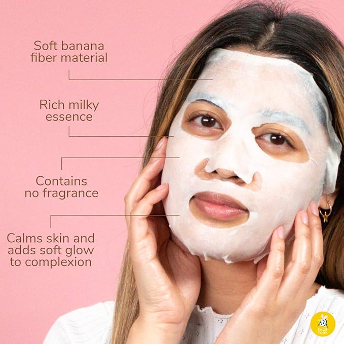 FACETORY K Beauty Face Mask Skin Care - OATS MY BANANAS CALMING Sheet Mask with Oat Extract | Milky Essence Soothes & Moisturizes (5 Pack)