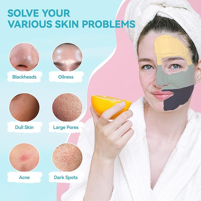 KAISASA 3PCS Clay Face Mask Skincare - Facial Skin Care Mask for Deep Pore Cleansing Turmeric Dead Sea Mud Green Tea Purifying and Hydrating - Reduce Acne Blackheads for Women and Men 2.5 OZ each