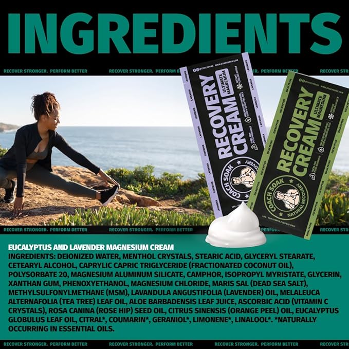 Coach Soak Magnesium Lotion Trial Pack - Magnesium Chloride & MSM Cream for Athlete Recovery - 0.02 Lb Each - Pack of 3 - Eucalyptus & Lavender Scent