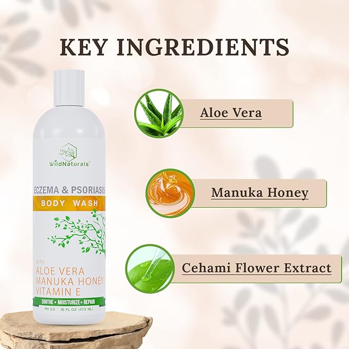 Wild Naturals Moisturizing Eczema Body Wash – Gentle Psoriasis Body Wash for Itchy, Dry Skin Relief – Eczema Soap for Redness and Flareups – Hydrating Cleanser for Women and Men