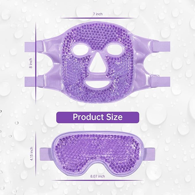 ZNÖCUETÖD Cooling Ice Face Eye Mask for Reducing Puffiness, Bags Under Eyes,Sinus,Redness,Pain Relief,Dark Circles, Migraine,Hot/Cold Pack with Soft Plush Backing (Purple(1* Eye Mask+1*Face Mask))