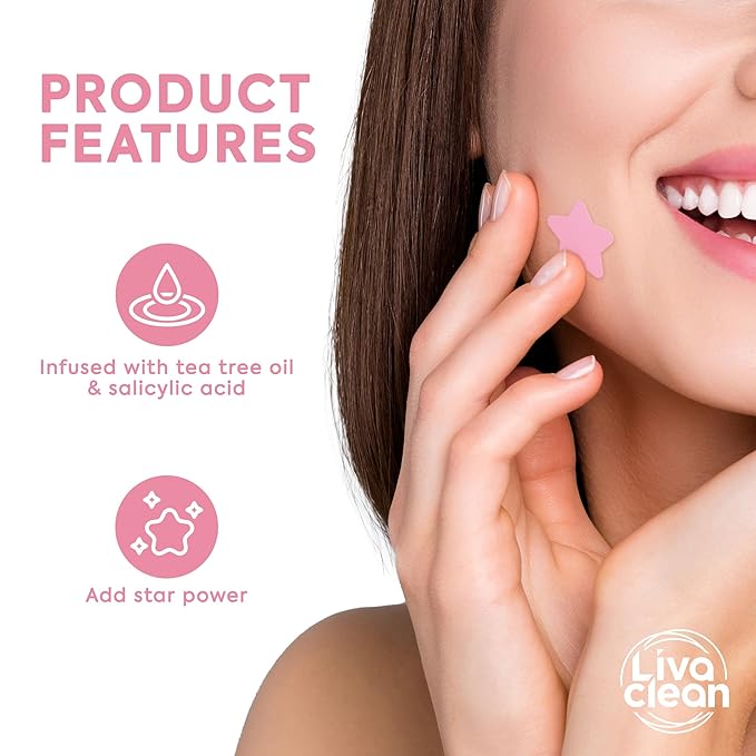 LivaClean Star Blemish Patches (240CT) - Salicylic Acid & Tea Tree Oil, Clear & Pink Pimple Patch Cute, Acne Star, Cute Pimple Skincare, Patches for Face, Blemish Patch