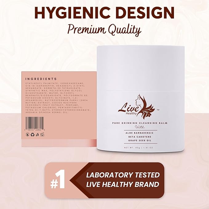 Live Healthy Grinding Cleansing Balm – Facial Oil Cleanser, Korean Makeup Remover, Deep Pore Cleansing – Gentle, Skin Care, Face Cleanser - Hygenic & Moisturizing | 1.41 fl Oz