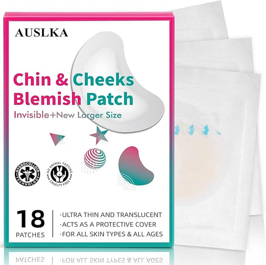 AUSLKA Pimple Patches for Face,Large Hydrocolloid Patches, Zit & Blemish, Large Spot Stickers for Chin, Cheeks, Body with Tea Tree & Calendula Oil, 18 Count