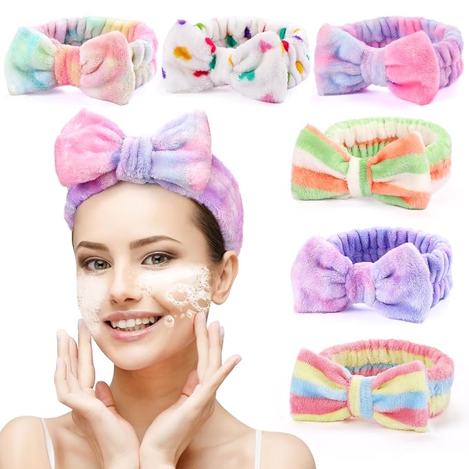 6 Pack Spa Headband for Women Makeup Skincare Headband Soft Coral Fleece Bow Hairband Goody Bag Stuffers Party Favors Christmas Stocking Stuffers for Woman Adult Teen Spa Gifts For Women Gifts Basket