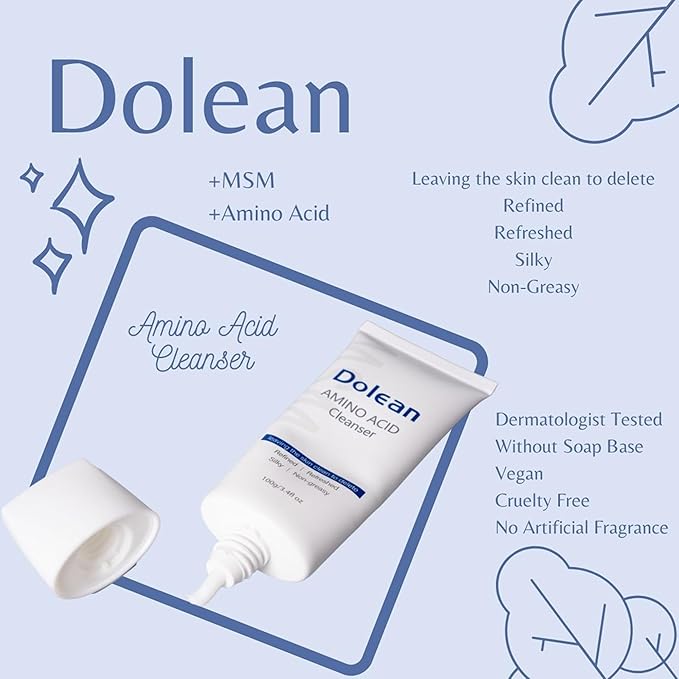 Amino Acid Facial Cleanser, Deep Cleaning Face Cleanser Non-Greasy,Sensitive Acne Skin,MSM+Amino Acid,Dermatologist Tested, Fragrance Free, Gentle and Effective Face Wash 3.4 fl oz