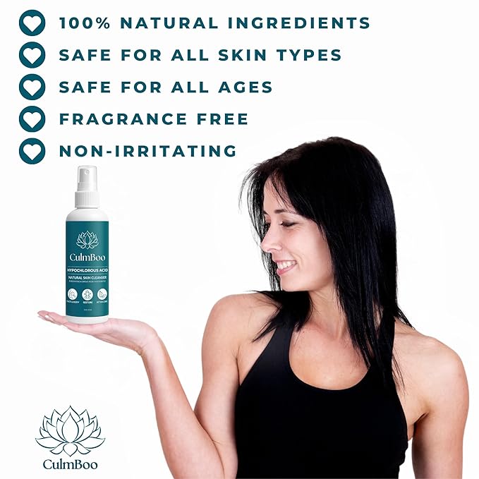 Hypochlorous Acid Spray for Face & Skin - Acne Prone Skin, Eczema, Natural Tattoo Aftercare, Piercing Aftercare Spray, Eye Lash Cleanser, Face Mist Toner, Wound Care Cleanser, 8 Fl Oz 1 Pack