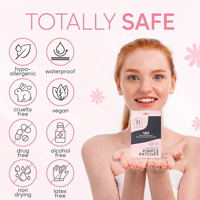 Invisible Pimple Patches for Face (180 Count), Hydrocolloid Stickers Covers Pimples, Zit Patches for Spot Cover, Clear (2 Sizes - S/L)