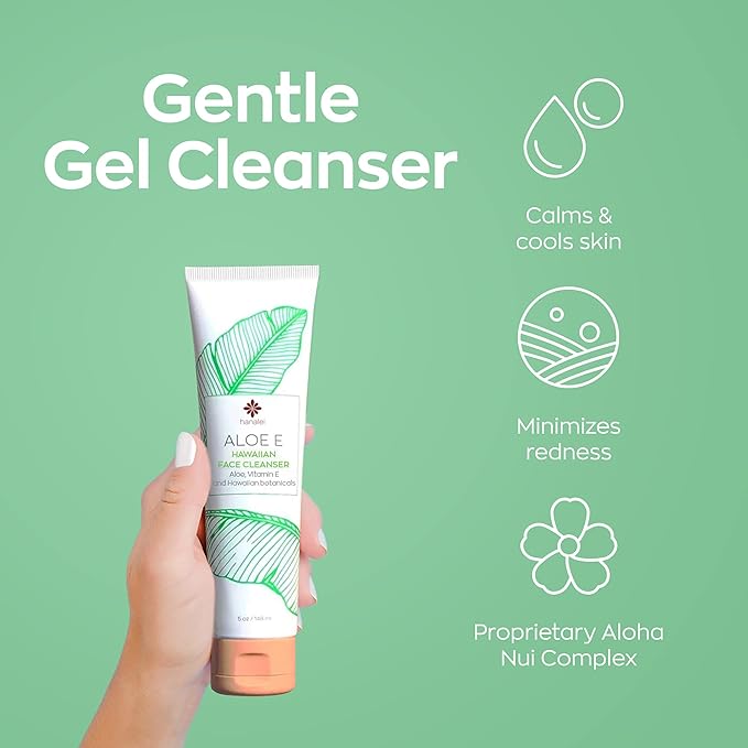 Hanalei Aloe E Face Gel Cleanser – Aloe Vera Face Wash for Sensitive, Oily & Dry Skin – Gentle, Oil-Free, Hydrating with Vitamin E – Vegan, Cruelty-Free Hawaiian Skincare – Made in USA (5 oz)