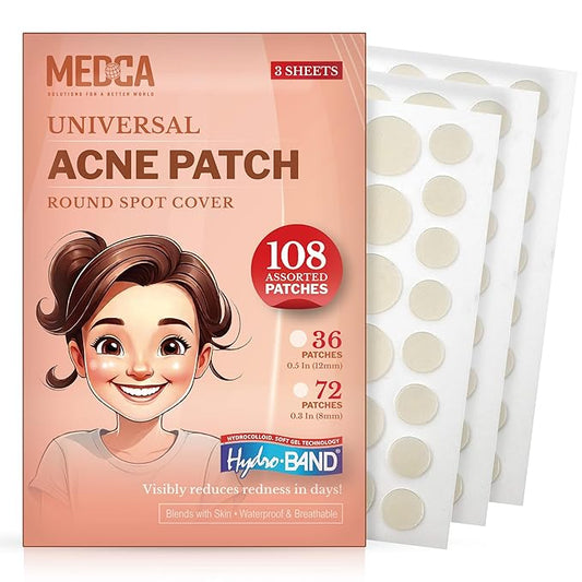 Acne Patches for Face - Hydrocolloid Bandages (108 Count) Pimple Patches for Face in 2 Universal Sizes, Acne Spot Treatment Care for Face & Skin Spot Patch Conceals Zits, Acne and Blackheads