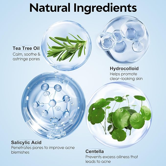 Full Face Pimple Patches(5 Pack),Big Hydrocolloid Acne Patches,Skin Care Zit Patches for Whole Face,Nose, Chin, Forehead & Cheeks w/Tea Tree Oil, Salicylic Acid & Cica Oil(5 Pack,25 Patches)