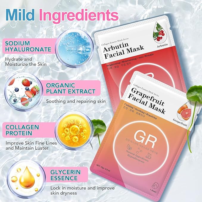 VESPRO 24 Pack Face Masks Skincare for Women, Moisturizing Face Mask Skin Care Suitable for All Skin Types, Bulk Sheet Facial Mask Gifts Set for Spa Party, Facial Masks for Women Skin Care