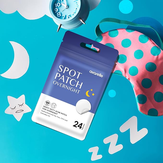 AVARELLE Spot Pimple Patches for Face | Good Night Acne Cover | Hydrocolloid with Tea Tree Oil | Acne Spot Treatment (12-14 mm, 96 ct) (24 Count)