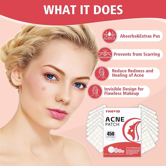 450 Pimple Patches for Face, Hydrocolloid Acne Patches for Zit Covers, Mighty Patch Acne Invisible Zit Patches for Face, 4 Sizes