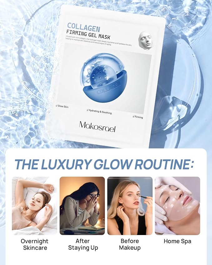 6 Pcs Bio-Collagen Overnight Face Mask, Hydrating Hydrogel Face Masks for All Skin Types - Fine Lines, Elasticity, Pore Minimizing, Firming, Glass Skin Korean Skincare