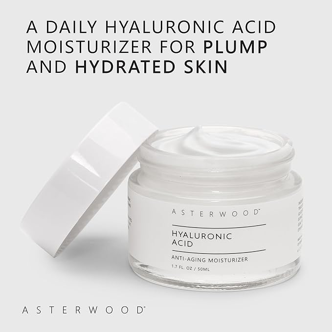 Asterwood Hyaluronic Acid Moisturizer - Anti-Aging, Wrinkle Reducing, Moisturizing, Hydrating - Fragrance-Free, Non-Comedogenic - 1.7 Fl Oz