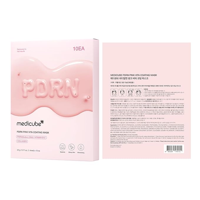 medicube Salmon DNA PDRN Pink Vita Coating Sheet Mask 10EA - Korean sheet mask for glass skin - Luxurious Home care Mask for Hydration, Firming, and Even Skin Tone, Korean skin care (22g 0.77 x 10ea)