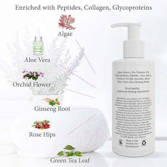 Florencia Botanical Peptide Oxygen Cleanser - Oil-Free Daily Foaming Gel Face Wash for Dry, Oily, or Sensitive Skin - With Peptides, Botanicals, Glycoproteins - Revitalizing Cleanser, 6 oz