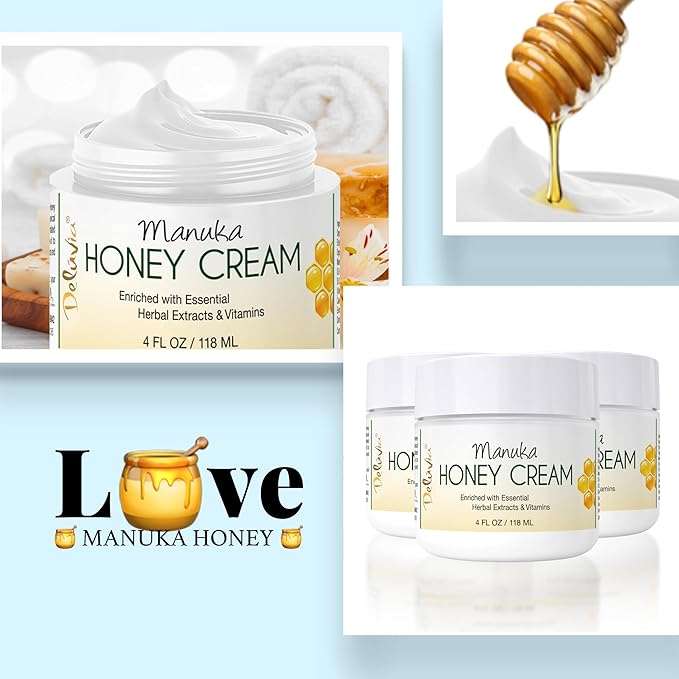 Deluvia Manuka Honey Cream | Hydrating & Soothing Moisturizer Face & Body Lotion | for Sensitive Skin, Eczema, Psoriasis & Dermatitis | 4 ounce
