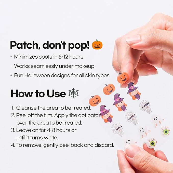 Epielle Acne Patch Shapes Edition, Acne Patches with Hydrocolloid Dressing, Fun for Parties, Sleepovers, Girls' Nights, Halloween Parties, Girls' Gift (Halloween Patch, 75ct)