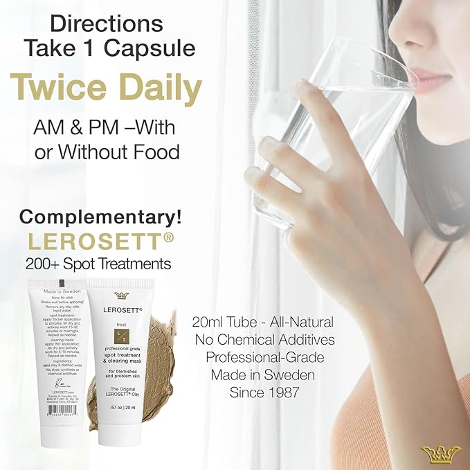 LEROSETT ClearPoint Anti Acne Pills, Natural Supplements for Hormonal & Cystic Acne Treatment for Oily Skin & Breakouts. 60 Caps