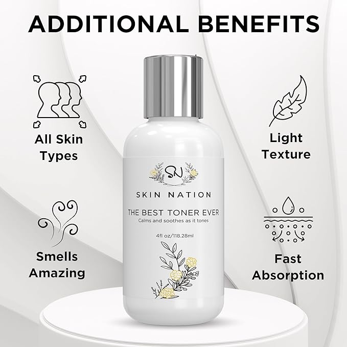 Skin Nation Hydrating Gentle Rosewater Toner with Aloe Vera and Chamomile, Alcohol-Free and Paraben-Free, for Dry, Sensitive, Oily and Combination Skin, 5 oz