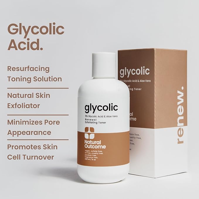 Glycolic Acid Toner 5% for Face | Gentle Exfoliating Toner - with Aloe Vera & Quinoa Extract | Advance Anti-Aging Toning Solution Rejuvenates Skin & Minimizes Pore Appearance | 8 oz