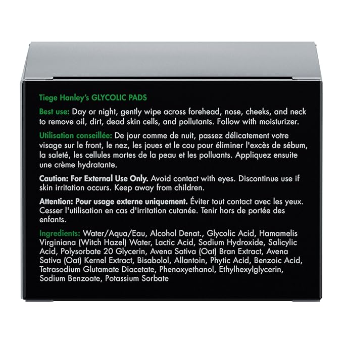 Tiege Hanley Glycolic Acid Pads for Men, 1-Pack - Exfoliating Face Cleansing Pads for Forehead, Nose & Cheeks - Men's Daily Skin Care Facial Wipes.18.5% Acid Complex (Glycolic, Salicylic & Lactic).