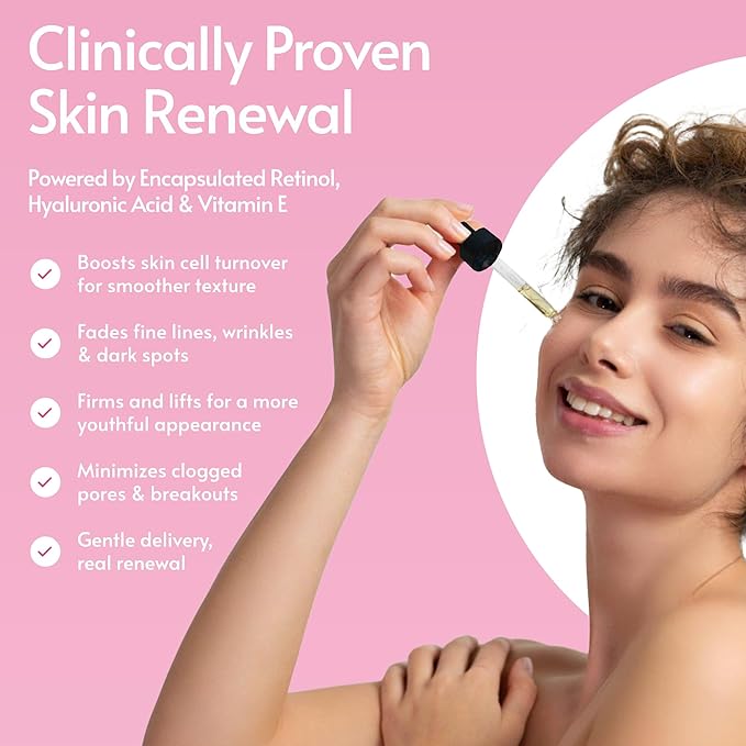 Retinol Serum for Face with Hyaluronic Acid & Vitamin E & A - Anti Aging, Fine Lines, Wrinkles, Resurfacing, Acne Scars, Skin Brightening, Dark Spots - Retinoids for Face - Microneedling - 2 fl oz