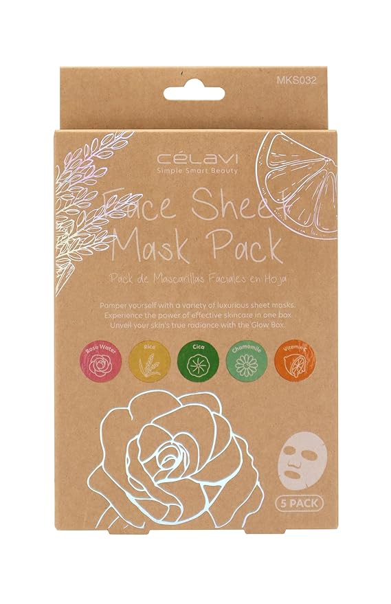 Celavi Essence Facial Sheet Face Mask Classic Authentic Korean Moisturizing Skincare, Pack of 5 (LIMITED EDITION)