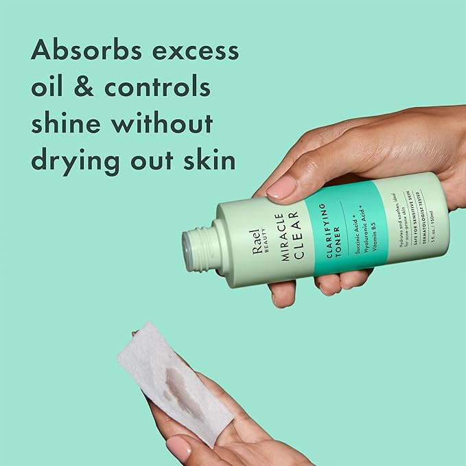 Rael Toner for Face, Miracle Clear - Reducing Pores and Oils with Succinic Acid, Hydrating Vitamin B5, Vegan, Korean Skin Care (5.1 fl oz)