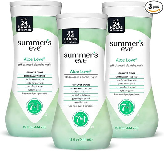 Summer's Eve Aloe Love Gentle Daily All Over Feminine Body Wash, Removes Odor, Feminine Wash pH Balanced, 15 fl oz, 3 Pack