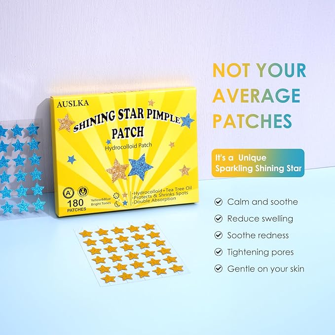 AUSLKA SHINING Star Pimple Patches -Hydrocolloid Patch for Covering Zits and Blemishes, Pimple Patches Cute, Spot Stickers for Face and Skin (180 Count)