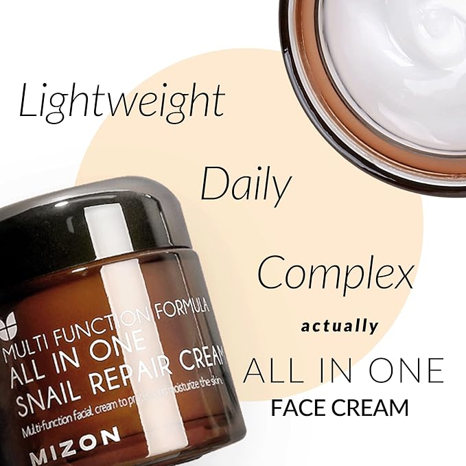 MIZON All-in-One Snail Repair Cream Korean Face Moisturizer with Snail Mucin & 12 Natural Extracts Hydrating & Nourishing Cream for Fine Lines, Wrinkles & Blemish Care Travel Size(1.18 Fl Oz)