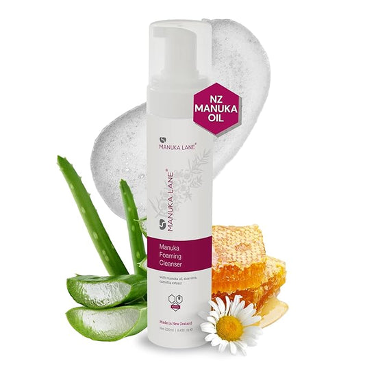 Manuka Lane Foaming Cleanser, with Aloe Vera and Camellia leaf extract, Manuka Oil Results for Soothe Your Face | Cleansing Your Face and Neck