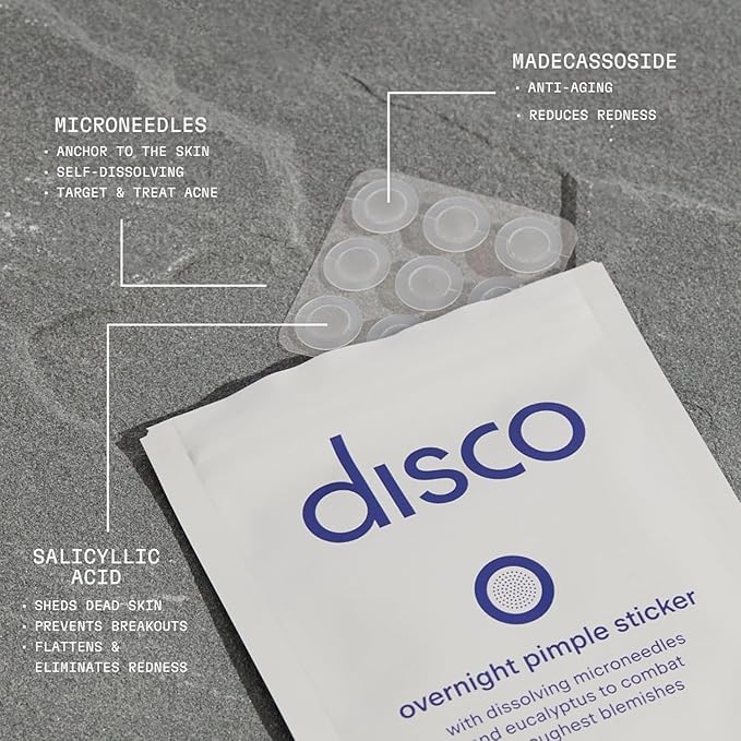 Disco Overnight Pimple Stickers | Acne Pimple Patches for Face, Breakout Strips, Toughest Blemish, Zit Spot Treatment with Fast-Acting Dissolving Microneedles & Eucalyptus Tackle Pimples in 6 Hours
