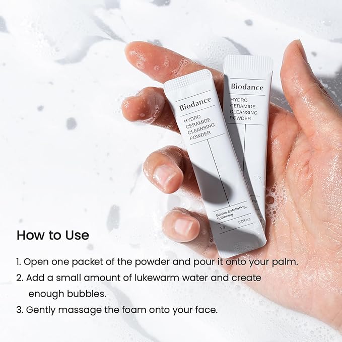 Biodance Hydro Ceramide Cleansing Powder, Gentle Exfoliating Daily Facial Cleanser with Hyaluronic Acids & Ceramides, Enzyme Powder | 0.03 oz x 30ea