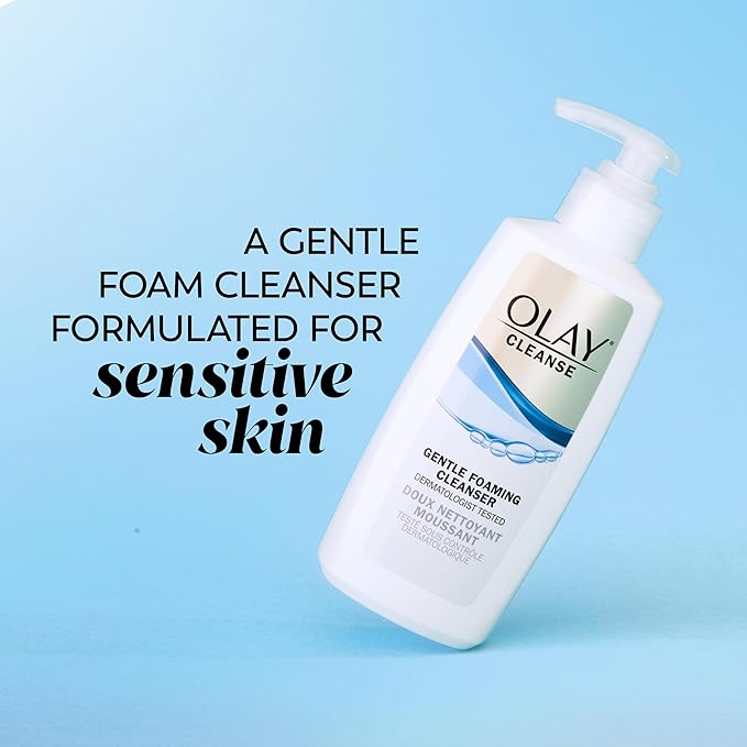Olay Face Cleanser, Gentle Foaming Face Wash for Sensitive Skin - Fragrance-Free, Oil-Less, Soap-Free, Glycerin-Based Formula, Daily Cleansing without Irritation, 6.7 Oz - 3 Pack
