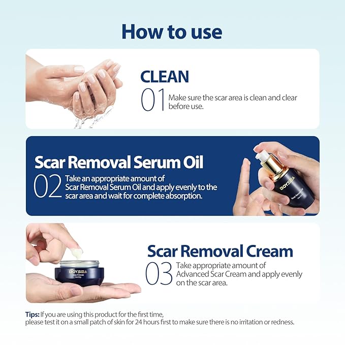 Scar Cream & Serum Oil, Advanced Scar Removal Set, Reduces Appearance of Keloids, C-Sections, Surgeries, Burns, Acne, 2 x 1.06 Oz Bottles