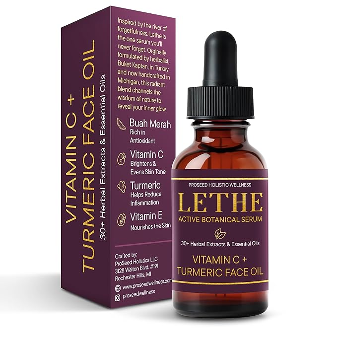 LETHE Vegan Botanical Face Serum – Vitamin C & 50 Natural Extracts & Essential Oils – Improves Skin Tone, Firmness & Smoothness – Natural Skincare for Dark Spots & Uneven Skin Tone – 1oz