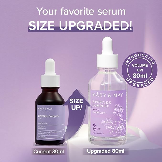 Mary&May 6 Peptide Complex Serum - Korean Anti-Aging Face Treatment for Wrinkle Reduction, Skin Firmness & Hydration, EWG Verified, Fragrance Free, 2.71 fl.oz.