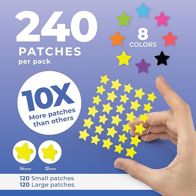 Star Pimple Patches for Face (240 Patches) with Hydrocolloid Only, Cute Acne Patches, Star Patches for Teens and Adults Zit Patches Stickers for Face, Fun Blemish Patches