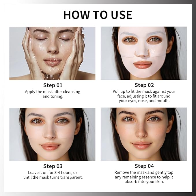 Low Molecular Weight Collagen Overnight Hydrogel Mask, Enhances Skin Elasticity, Reduces Pores, Transforms from White to Transparent Upon Absorption Skin Care Treatment,