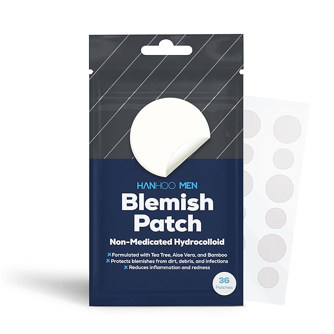 Hanhoo Men’s Blemish Patch, 36 Count, with Tea Tree, Aloe, and Bamboo, Acne Spot Treatment, Soothes Skin, Invisible Pimple Patches, Korean Skincare
