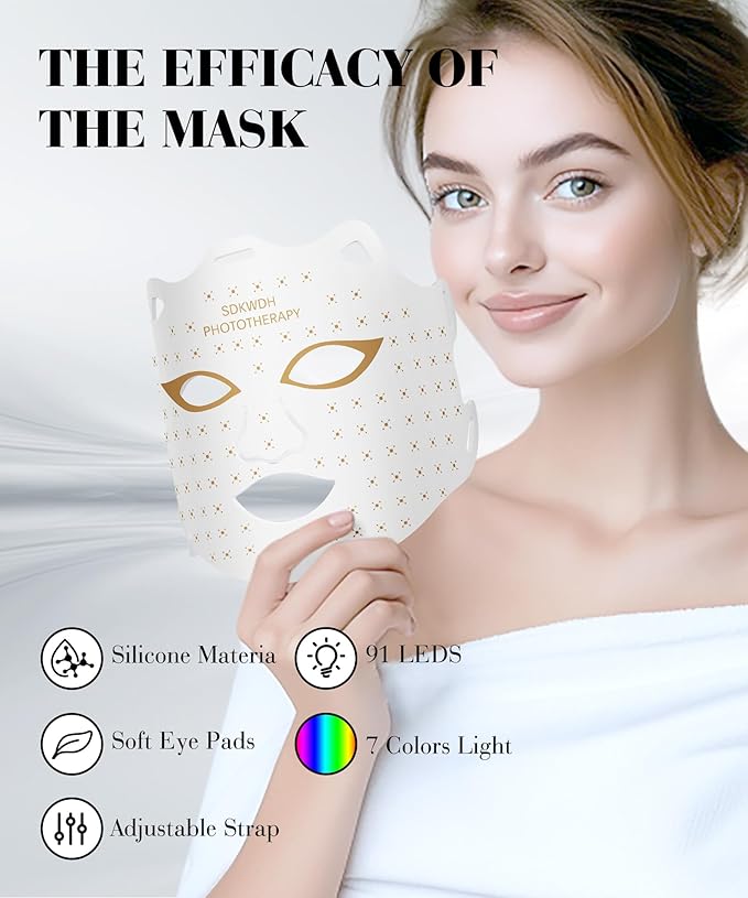 Red Light Therapy for Face, 7 Colors LED Face Mask Light Therapy At Home, Led Face Mask Light Therapy, White