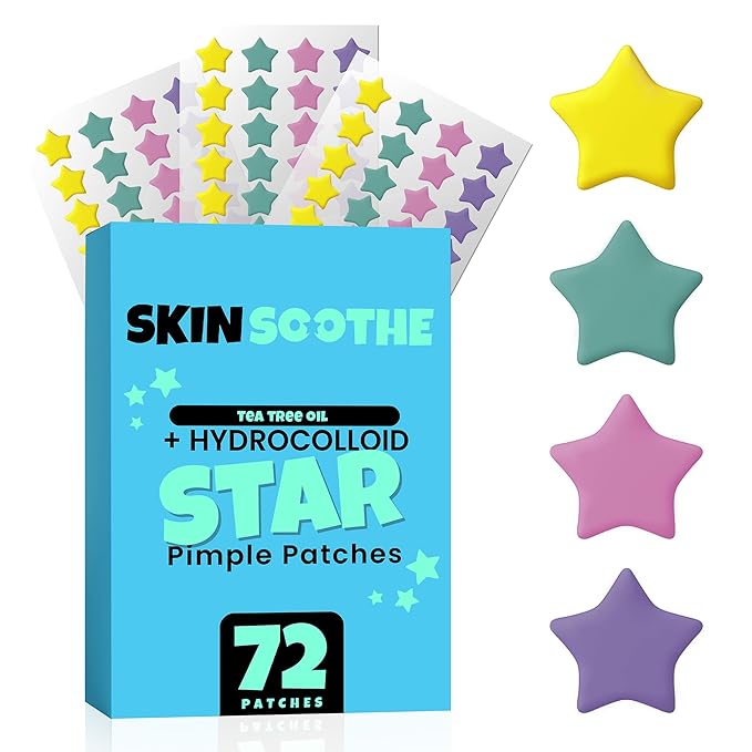 Star Pimple Patches (72 Count) - Acne Healing Hydrocolloid Cute Face Stickers with Soothing Tea Tree Oil for Quick Blemish Relief and Skin Recovery - Gentle and Effective Pore Cleansing